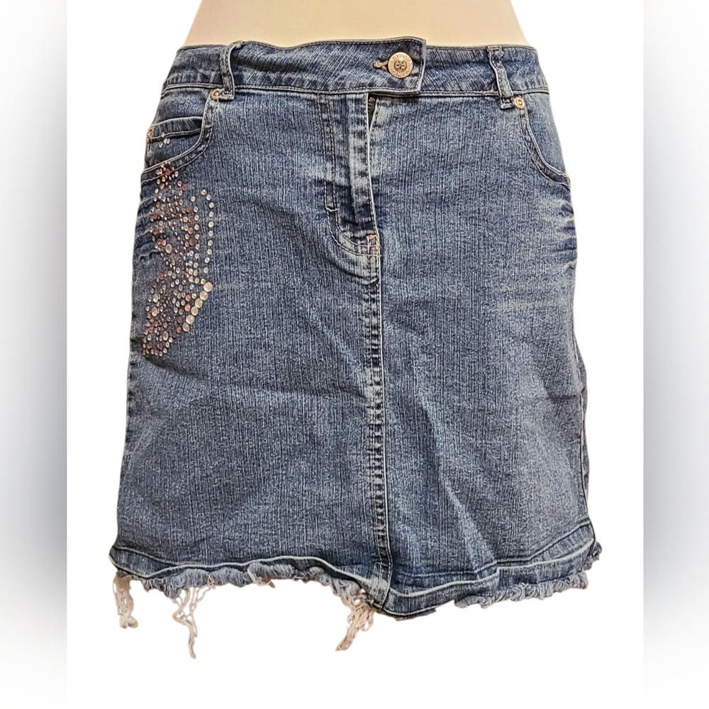 Arizona Jean Company Blue Denim Skirt with Rhinestone Accents